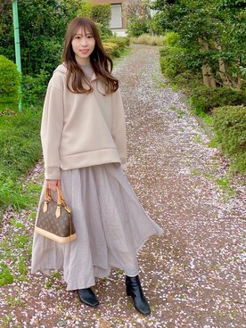 「MERCURYDUO（マーキュリーデュオ）のアイテム（パーカー）」を使った、mayapateさん（レディース・155cm）の春コーディネート