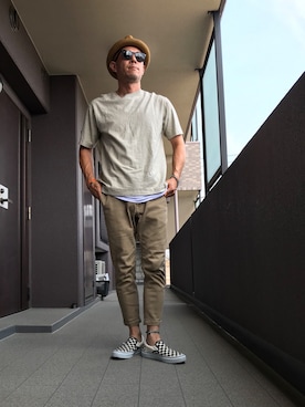 「アイテム（スリッポン）」を使った、KENROCKさん（メンズ・172cm・40代）の夏コーディネート