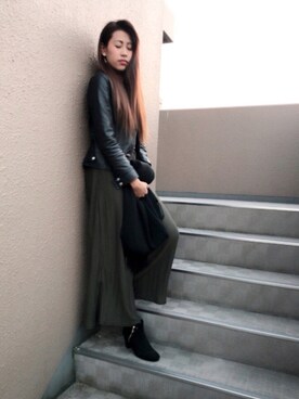 「いつもありがとうございます」｜「アイテム（ライダースジャケット）」を使った、Angelicaさん（レディース・167cm）の春コーディネート
