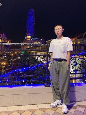 「UNIQLO（ユニクロ）のアイテム（Tシャツ/カットソー、ホワイト系）」を使った、澤さん（メンズ・172cm）の夏コーディネート