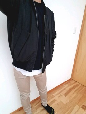 「GLOBAL WORK（グローバルワーク）のアイテム（MA-1、ブラック系）」を使った、ゆーーさん（メンズ・164cm）の春コーディネート