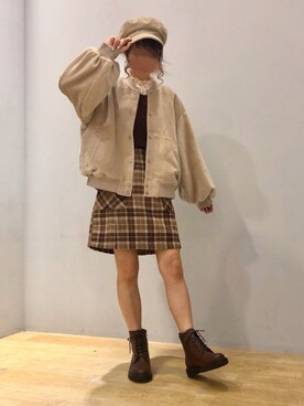 「ORiental TRaffic(ORiental TRaffic)」｜「アイテム（その他アウター）」を使った、まゆまろさん（レディース・154cm）の秋コーディネート