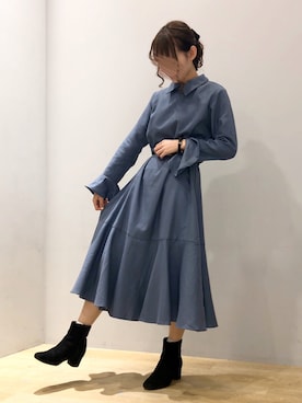 「フレアワンピース」｜まゆまろさん（レディース・154cm）の秋コーディネート