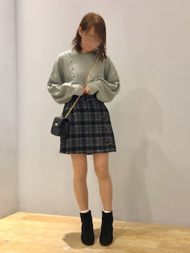 「earth music&ecology（アースミュージックアンドエコロジー）のチェーンミニショルダーバッグ　＊（ショルダーバッグ）」を使った、まゆまろさん（レディース・154cm）の秋コーディネート