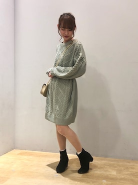 「earth music&ecology（アースミュージックアンドエコロジー）のチェーンミニショルダーバッグ　＊（ショルダーバッグ）」を使った、まゆまろさん（レディース・154cm）の冬コーディネート