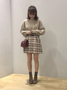 「earth music&ecology（アースミュージックアンドエコロジー）のチェーンミニショルダーバッグ　＊（ショルダーバッグ）」を使った、まゆまろさん（レディース・154cm）の冬コーディネート
