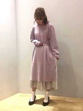 「ワッシャースカート」｜「アイテム（ワンピース/ドレス）」を使った、まゆまろさん（レディース・154cm）の冬コーディネート