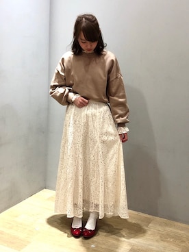 「earth music&ecology（アースミュージックアンドエコロジー）のアイテム（スウェット）」を使った、まゆまろさん（レディース・154cm）の冬コーディネート