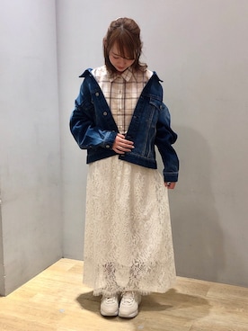「抜き襟」｜「アイテム（ジャケット/アウター）」を使った、まゆまろさん（レディース・154cm）の冬コーディネート