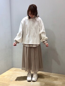 「FILA（フィラ）のアイテム（シューズ）」を使った、まゆまろさん（レディース・154cm）の冬コーディネート