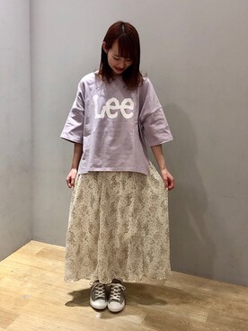 「Lee（リー）のアイテム（Tシャツ/カットソー）」を使った、まゆまろさん（レディース・154cm）の春コーディネート