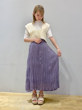 「earth music&ecology（アースミュージックアンドエコロジー）のアイテム（ベスト）」を使った、まゆまろさん（レディース・154cm）の夏コーディネート