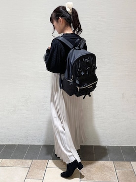 「earth music&ecology（アースミュージックアンドエコロジー）のORiental TRaffic ストレッチブーツ ＊（ブーツ）」を使った、まゆまろさん（レディース・154cm）の冬コーディネート