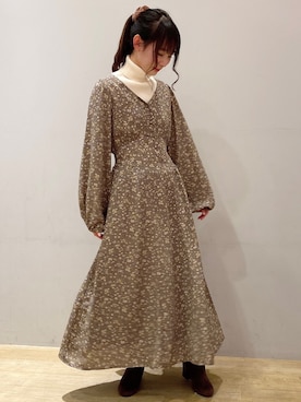 「earth music&ecology（アースミュージックアンドエコロジー）のORiental TRaffic ストレッチブーツ ＊（ブーツ）」を使った、まゆまろさん（レディース・154cm）の冬コーディネート