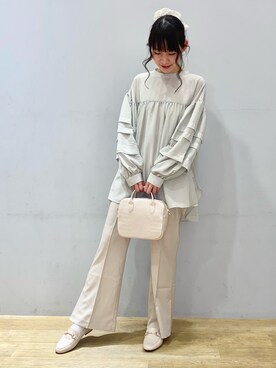 「ミントグリーン」｜「アイテム（ボストンバッグ）」を使った、まゆまろさん（レディース・154cm）の春コーディネート