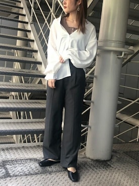 「オフィスカジュアル」｜「アイテム（Tシャツ/カットソー、ブラウン系）」を使った、Raycassin_officialさん（レディース・155cm）の夏コーディネート