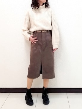 「RAY CASSIN（レイカズン）のアイテム（ベルト）」を使った、Raycassin_officialさん（レディース・161cm）の冬コーディネート