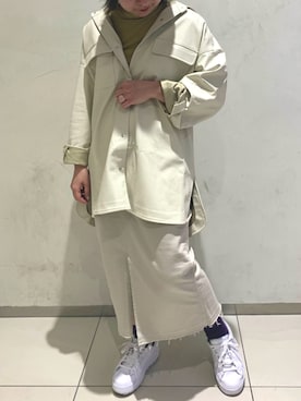 「オールホワイト」｜「アイテム（ブルゾン）」を使った、Raycassin_officialさん（レディース・158cm）の冬コーディネート
