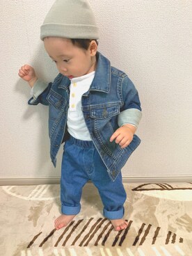 「息子コーデ」｜「アイテム（デニムジャケット）」を使った、aratamaruさん（キッズ・80cm）の冬コーディネート