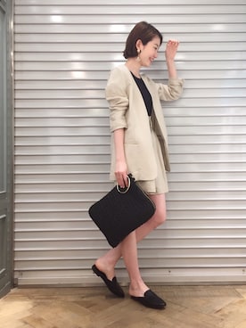 「アパートバイローリーズ」｜「アイテム（ノーカラージャケット）」を使った、kiiさん（レディース・162cm）の夏コーディネート