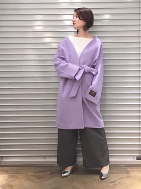 「カラーコート」｜「アイテム（ノーカラージャケット）」を使った、kiiさん（レディース・162cm）の秋コーディネート