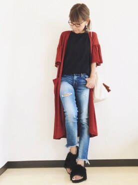 「GRL（グレイル）のアイテム（ピアス（両耳用））」を使った、m♡ao*さん（レディース・152cm）の秋コーディネート