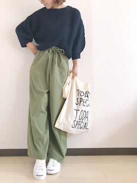 「TODAY'S SPECIAL（トゥデイズスペシャル）のMARCHE BAG/マルシェバッグ（エコバッグ/サブバッグ）」を使った、m♡ao*さん（レディース・152cm）の秋コーディネート