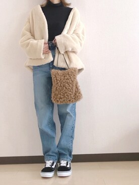 「ハイウエストストレートジーンズ」｜「アイテム（その他アウター）」を使った、m♡ao*さん（レディース・152cm）の冬コーディネート