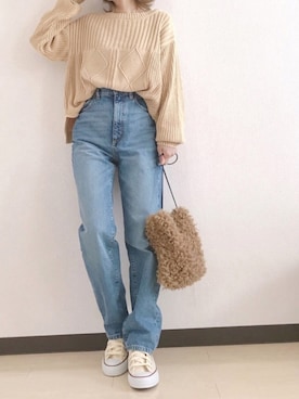 「ハイウエストストレートジーンズ」｜m♡ao*さん（レディース・152cm）の冬コーディネート