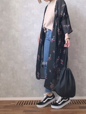 「ワッフルクルーネックＴ」｜「アイテム（その他アウター）」を使った、m♡ao*さん（レディース・152cm）の春コーディネート