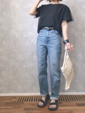 「ハイウエストストレートジーンズ」｜m♡ao*さん（レディース・152cm）の春コーディネート
