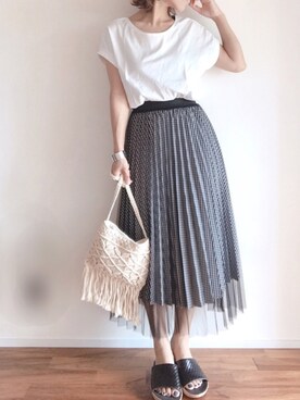 「SENSE OF PLACE by URBAN RESEARCH（センスオブプレイスバイアーバンリサーチ）のギンガムチェックリバーシブルスカート（スカート）」を使った、m♡ao*さん（レディース・152cm）の夏コーディネート