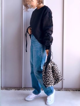 「GOLDY（ゴールディ）のシルバーヴィンテージ　2WAY イヤリング（イヤリング）」を使った、m♡ao*さん（レディース・152cm）の秋コーディネート