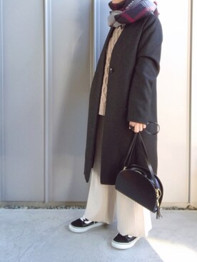 「URBAN RESEARCH Sonny Label（アーバンリサーチサニーレーベル）のチェックストール付きノーカラーコート（その他アウター）」を使った、m♡ao*さん（レディース・152cm）の冬コーディネート