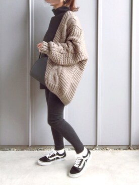 「ケーブルカーディガン」｜「アイテム（アクセサリー）」を使った、m♡ao*さん（レディース・152cm）の冬コーディネート