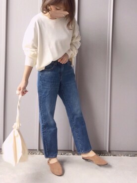 「クルーネックニット」｜「アイテム（スリッポン）」を使った、m♡ao*さん（レディース・152cm）の春コーディネート
