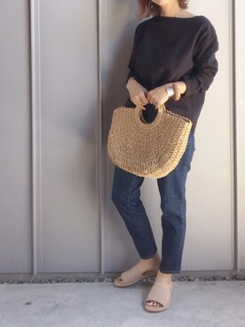 「ZOZO（ゾゾ）のスリムテーパードデニムパンツ［WOMEN］（デニムパンツ）」を使った、m♡ao*さん（レディース・152cm）の春コーディネート