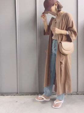 「ブラウンコーデ」｜「アイテム（ビーチサンダル）」を使った、m♡ao*さん（レディース・152cm）の夏コーディネート