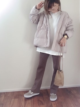 「リブニットパンツ」｜「アイテム（アナログ腕時計）」を使った、m♡ao*さん（レディース・152cm）の冬コーディネート