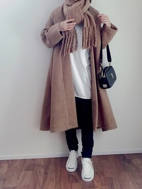 「Bou Jeloud（ブージュルード）のアイテム（チェスターコート）」を使った、m♡ao*さん（レディース・152cm）の冬コーディネート
