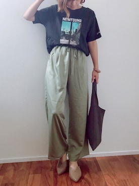 「サテンパンツ」｜「アイテム（スリッポン）」を使った、m♡ao*さん（レディース・152cm）の春コーディネート