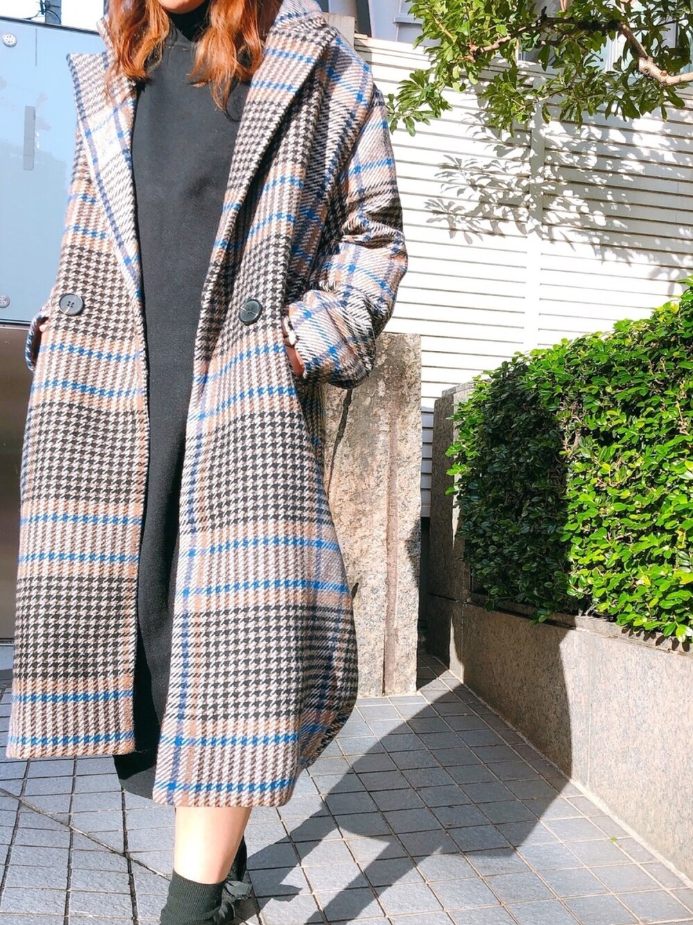「ZOZO限定、ZOZOでしか買えない、WEAR、ビッグシルエット、apretro、アプレトロ」｜「ap retroのチェックビッグチェスターコート【ZOZO限定アイテム】（チェスターコート、グリーン系）」を使った、ap retroさん（レディース・156cm）の冬コーディネートの1枚目の写真