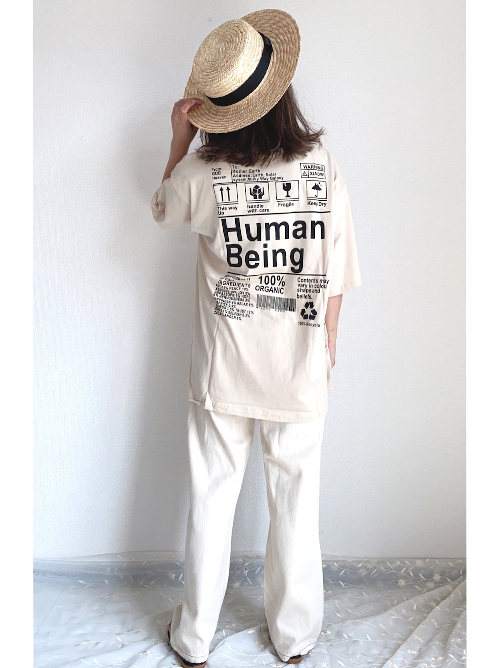 「apretro、apretro_zozo、アプレトロ、ZOZOでしか買えない、夏コーデ、大人カジュアル、プチプラコーデ、夏だ！Tシャツ着よう！、Tシャツコーデ、おしゃれさんと繋がりたい」｜「ap retroのアソートバックプリントTEE【ZOZO限定アイテム】（Tシャツ/カットソー、ベージュ系）」を使った、ap retroさん（レディース・156cm）の夏コーディネートの1枚目の写真