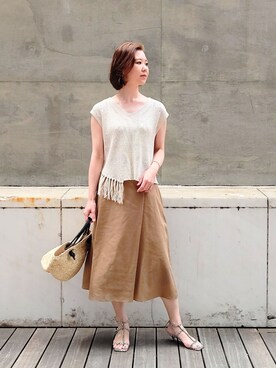 「RIVE DROITE（リヴドロワ）のフリンジニットタンク（ニット/セーター）」を使った、masamirdさん（レディース・170cm）の春コーディネート