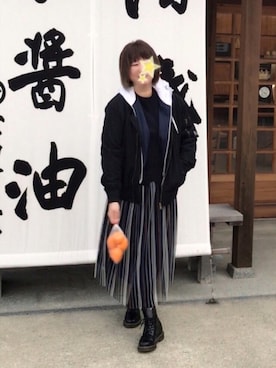 「mercibeaucoup,（メルシーボークー）のアイテム（ブルゾン）」を使った、鮎さん（レディース・164cm）の冬コーディネート