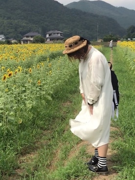 「ボーダーソックス」｜「アイテム（シャツワンピース）」を使った、鮎さん（レディース・164cm）の夏コーディネート