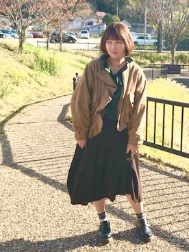 「ボーダーソックス」｜「アイテム（その他シューズ）」を使った、鮎さん（レディース・164cm）の秋コーディネート
