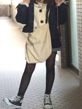 「へザー」｜「アイテム（デニムジャケット）」を使った、mokaさん（レディース・151cm）の春コーディネート