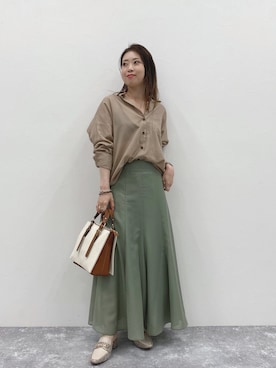 「Andemiu（アンデミュウ）のボイルマーメイドスカート910238（スカート、グリーン系）」を使った、KANAさん（レディース・155cm）の夏コーディネート