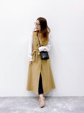 「Andemiu（アンデミュウ）の2wayトレンチコート914194（トレンチコート、ベージュ系）」を使った、KANAさん（レディース・155cm）の夏コーディネート